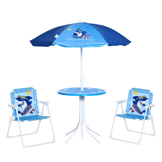 Outsunny table and garden chairs with adjustable umbrella, set 4 pieces, age 3-6 years, blue - Borgè