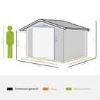Garden Shed with 2 Sliding Doors and 4 Air Vents in Steel, 340x386x200cm, Green - Borge' Group Limited