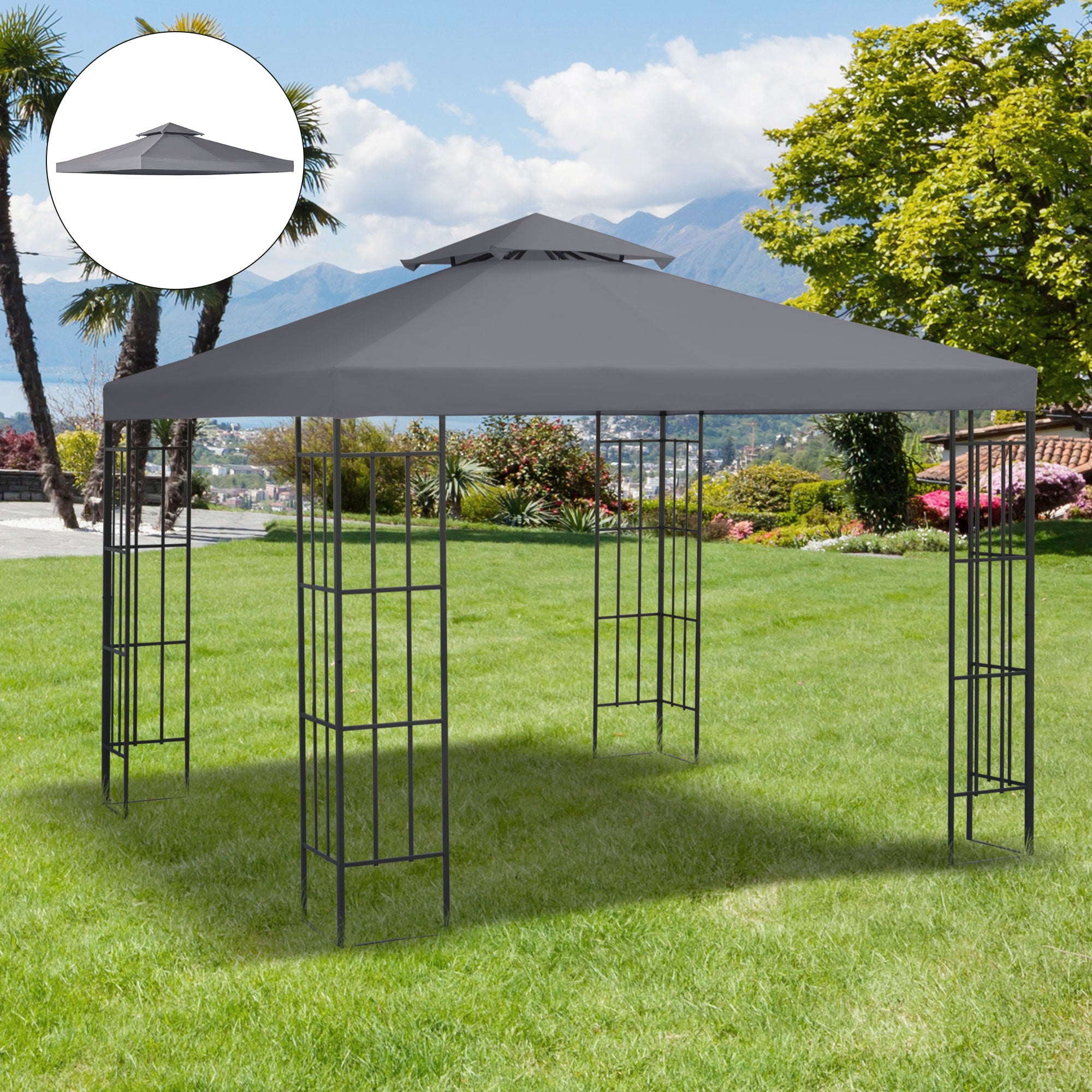 Outsunny spare roof for 3x3m gazebo at 2 levels and UV -resistant, dark gray resistant - Borgè