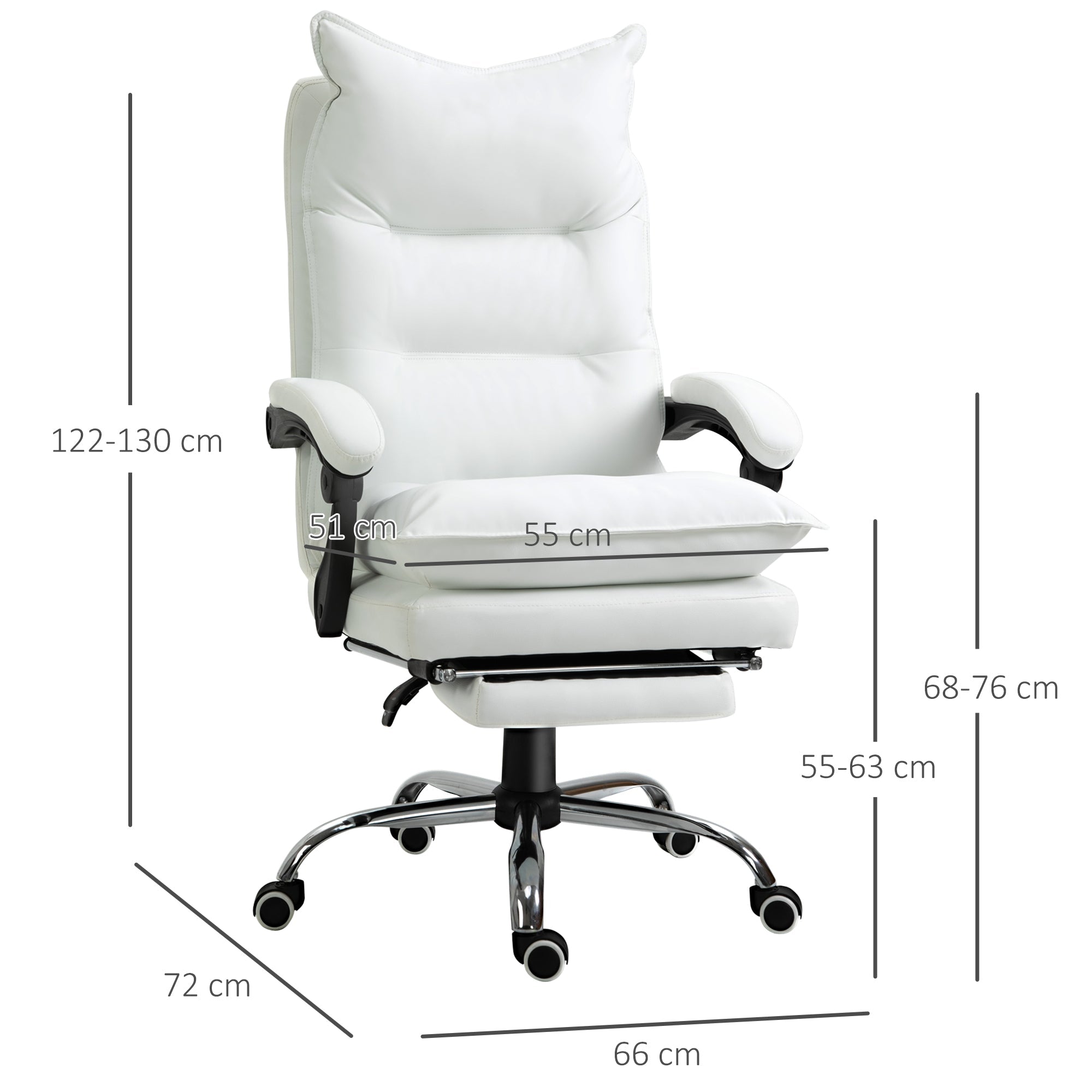White -like office armchair winner, adjustable height with reclining backrest 155 ° and footrests - Borgè