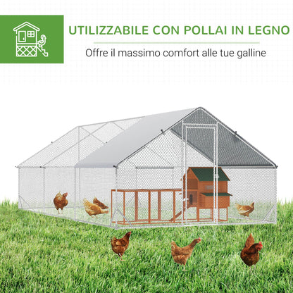 Pawhut Garden chicken coop with galvanized frame, waterproof coverage and hexagonal network, 3x6x2m, silver - Borgè