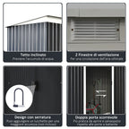 Garden Shed Tool Shed in Steel Sheet with Sliding Doors, 280x130x172cm, Grey-Black - Borge' Group Limited