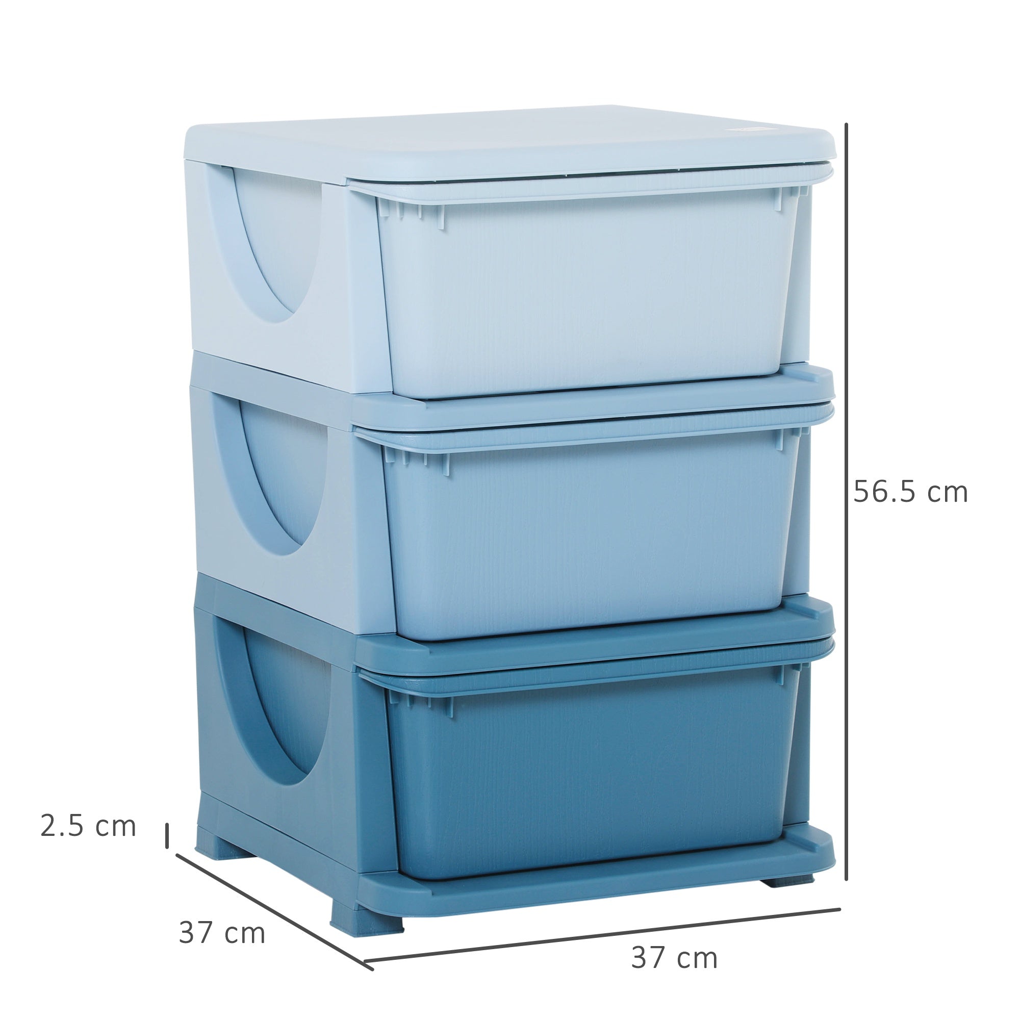 Colored plastic chest of bedroom with 3 drawers 37x37x56.5cm blue - Borgè