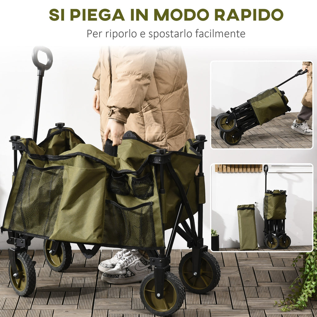 125L Folding Garden Cart with Handle and 5 Bags, 108x55x93 cm, Green - Borge' Group Limited