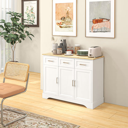 Homcom Modern Credenza with 3 drawers and 3 MDF doors and chipboard with adjustable shelf, 101x39x82 cm, white - Borgè