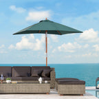 Tilting Garden Umbrella 2x1.5m with 6 Ribs, Wooden Pole and Rope Opening, Green - Borge' Group Limited