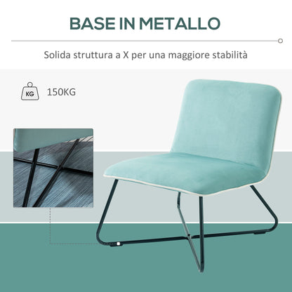 Velve in Nordic style velvet without armrests, chamber armchair with crossed metal base, 55x69x68cm, green - Borgè