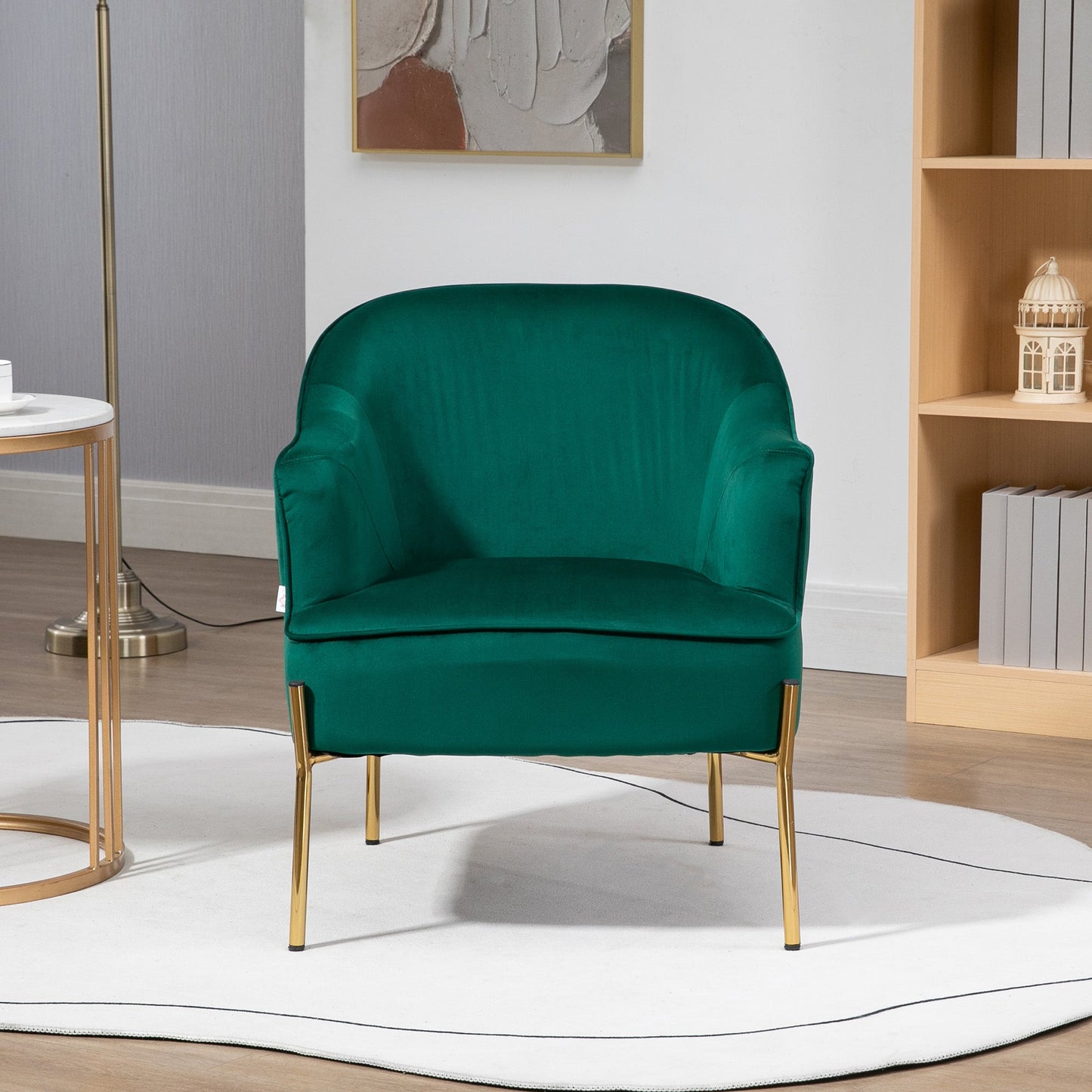 bedroom armchair in velvet effect fabric with steel legs, 62x69x75 cm, green - Borgè