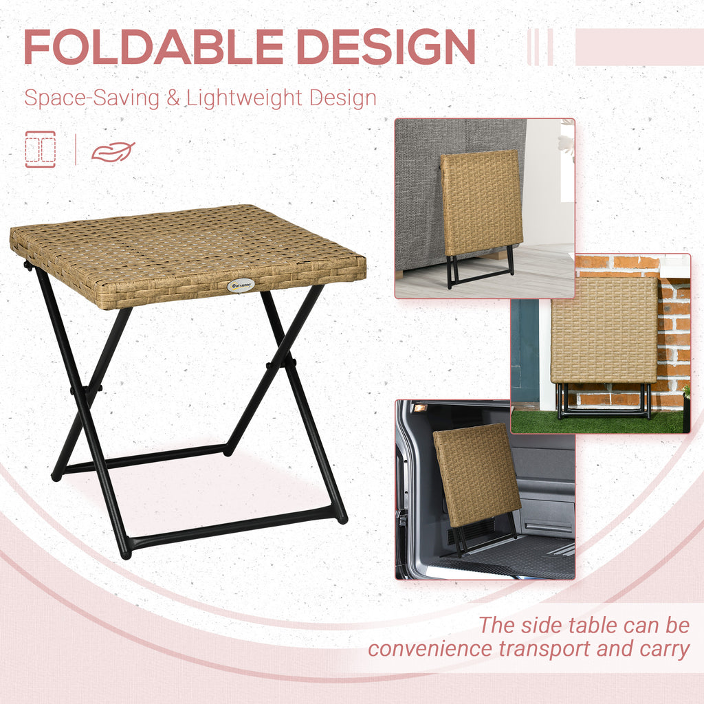 Outsunny Garden Table Folding saving in Rattan Synthetic and Steel, 40x40x40cm, Wicker color - Borgè
