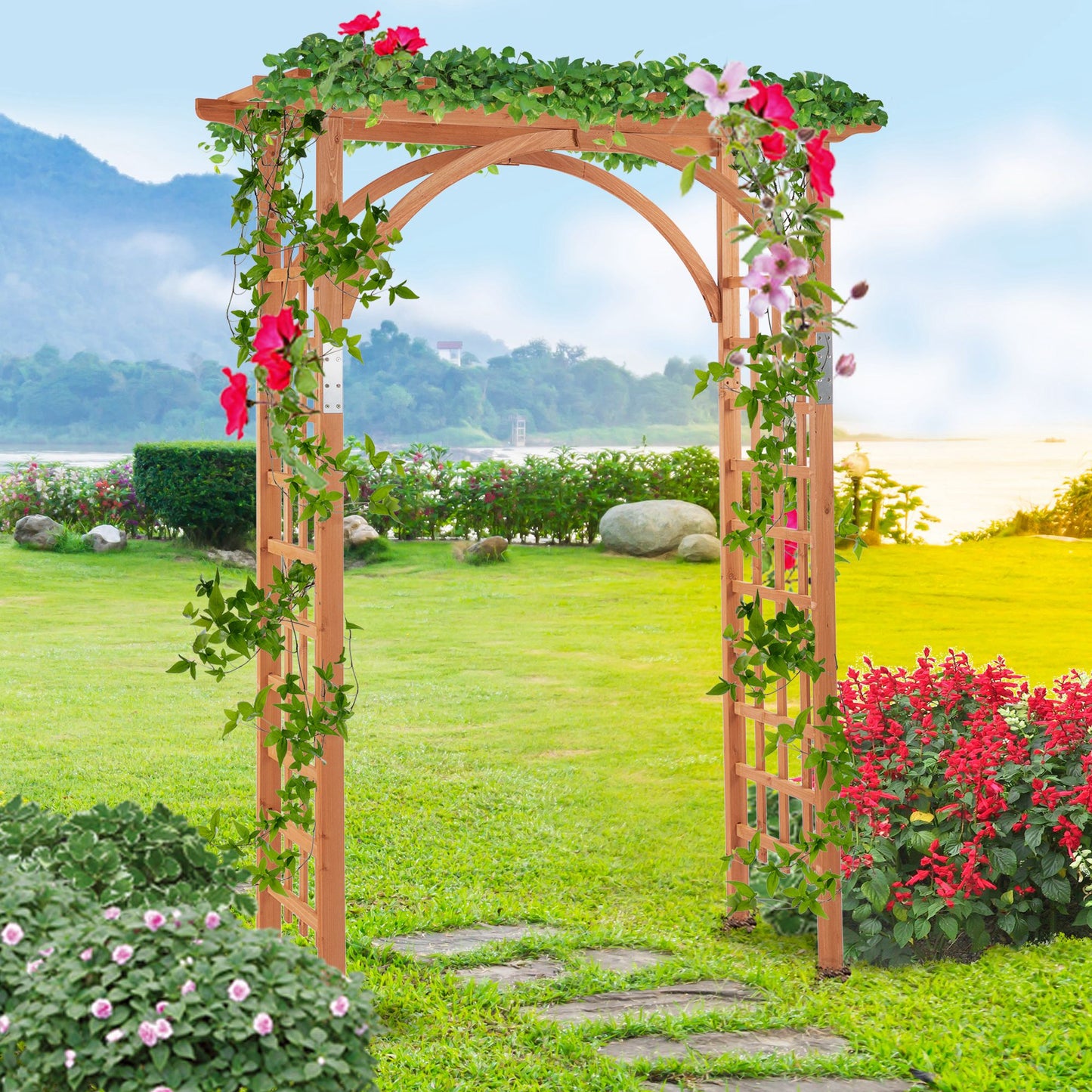 Outsunny wooden arch of garden pergola and back for climbing plants - Borgè