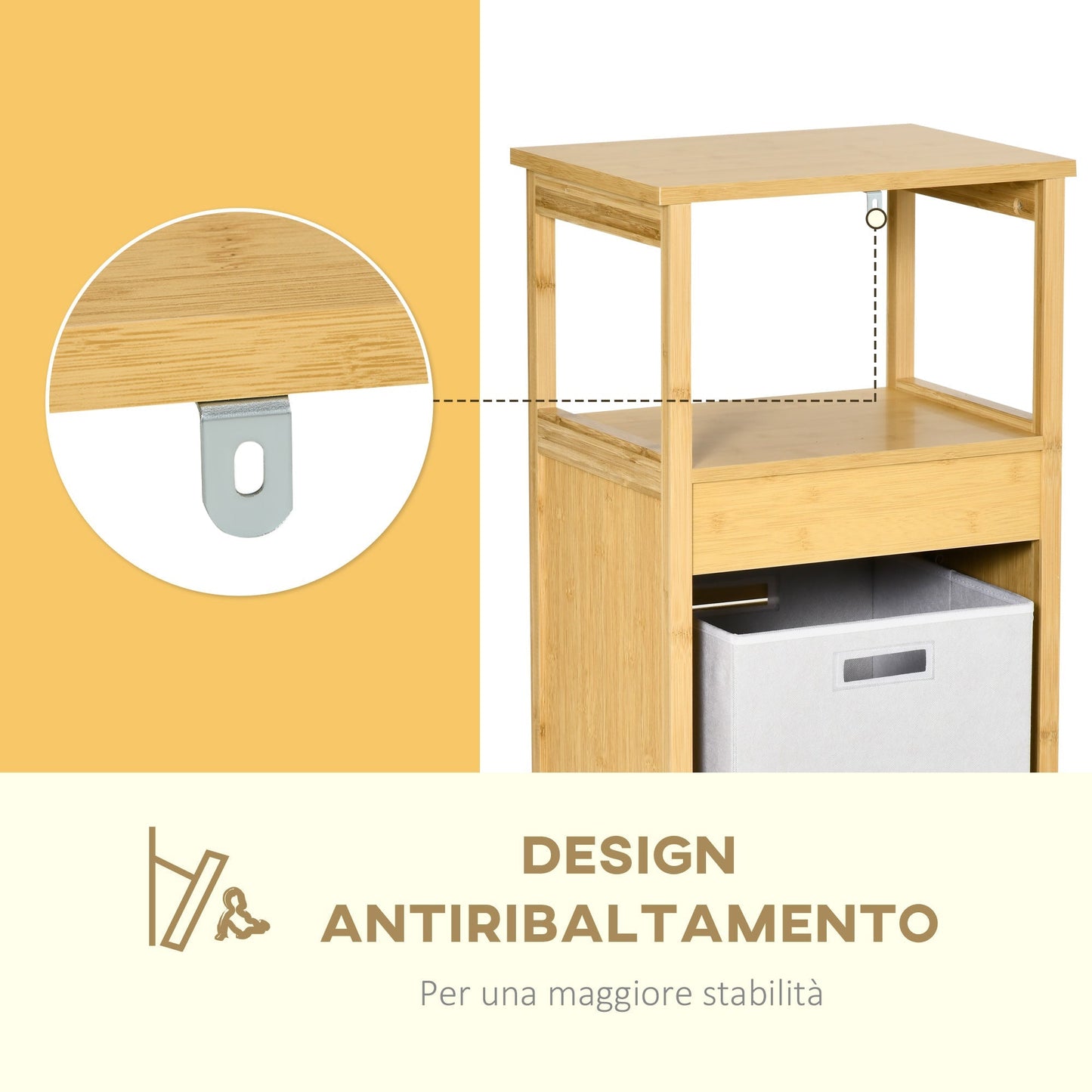 Kleankin Bathroom cabinet with multipurpose basket for laundry and toys, in MDF and bamboo, 40x30x86.5cm - Borgè