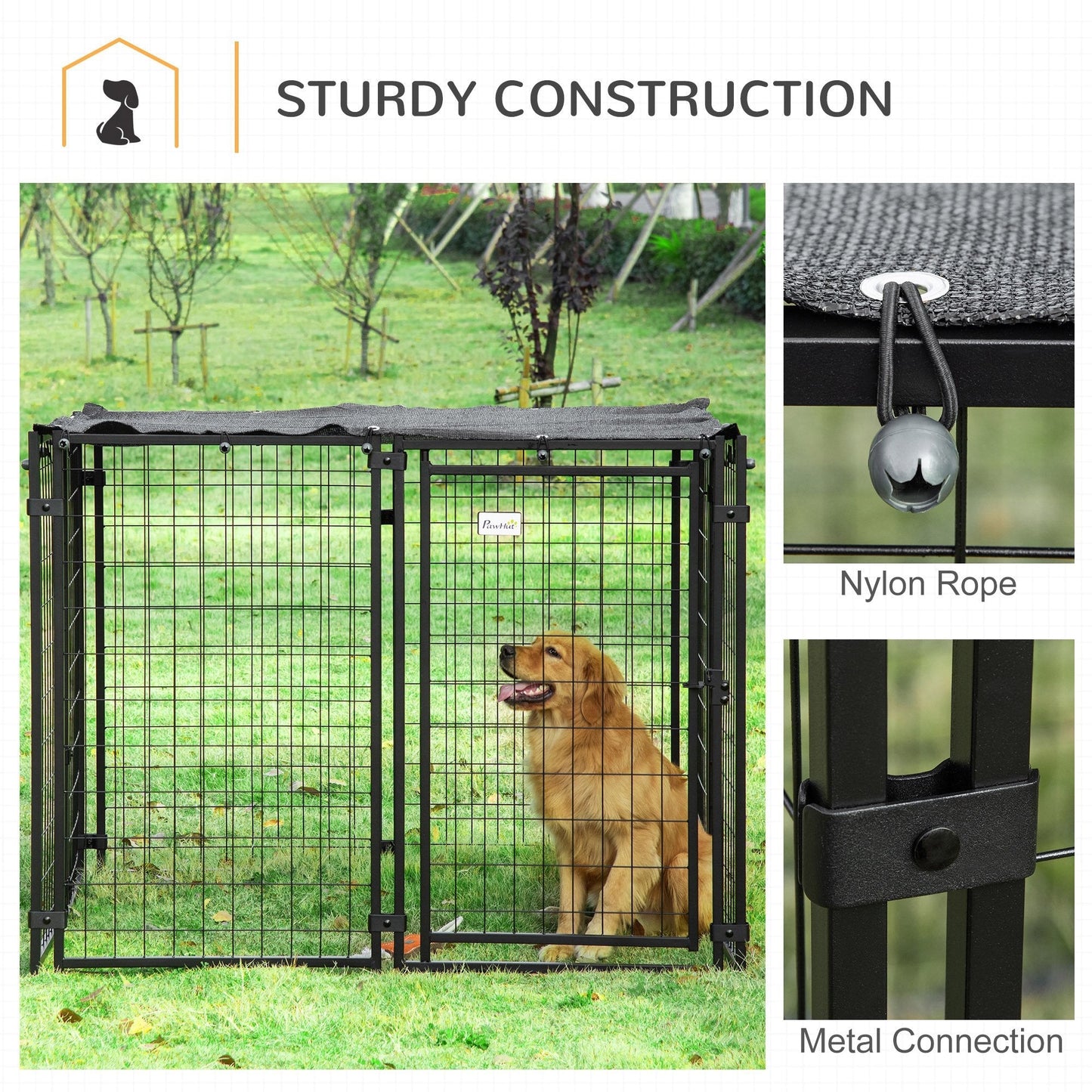 PAWHUT Fence for Folding Dogs With Cover, 8 Panels with Bloccable Door, 141x141x113cm, Black - Borgè