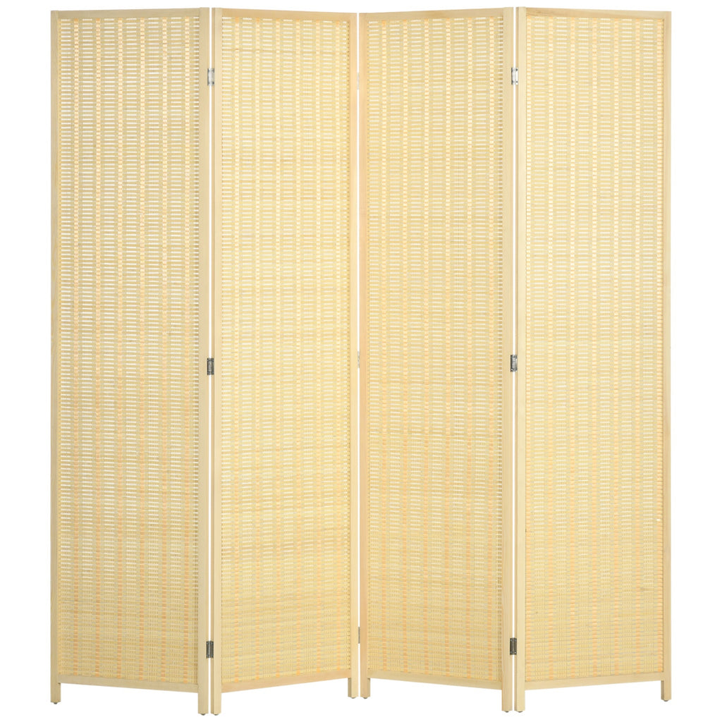 Indoor 4-Panel Folding Indoor Screen Height 180cm, Wood and Bamboo Boho Style, Natural Colour - Borgè