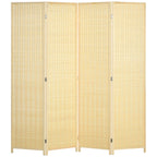 Indoor 4-Panel Folding Indoor Screen Height 180cm, Wood and Bamboo Boho Style, Natural Colour - Borgè