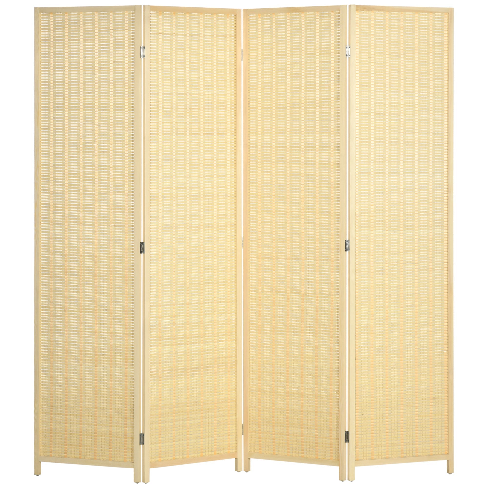 Indoor 4-Panel Folding Indoor Screen Height 180cm, Wood and Bamboo Boho Style, Natural Colour - Borgè