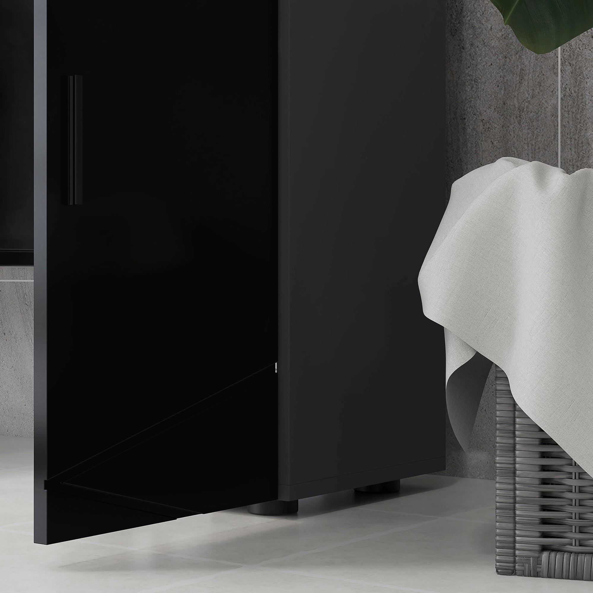 Kleankin Bathroom Cabinet in chipboard with drawer and 2nd levels adjustable, 30x30x82 cm, black and gray - Borgè