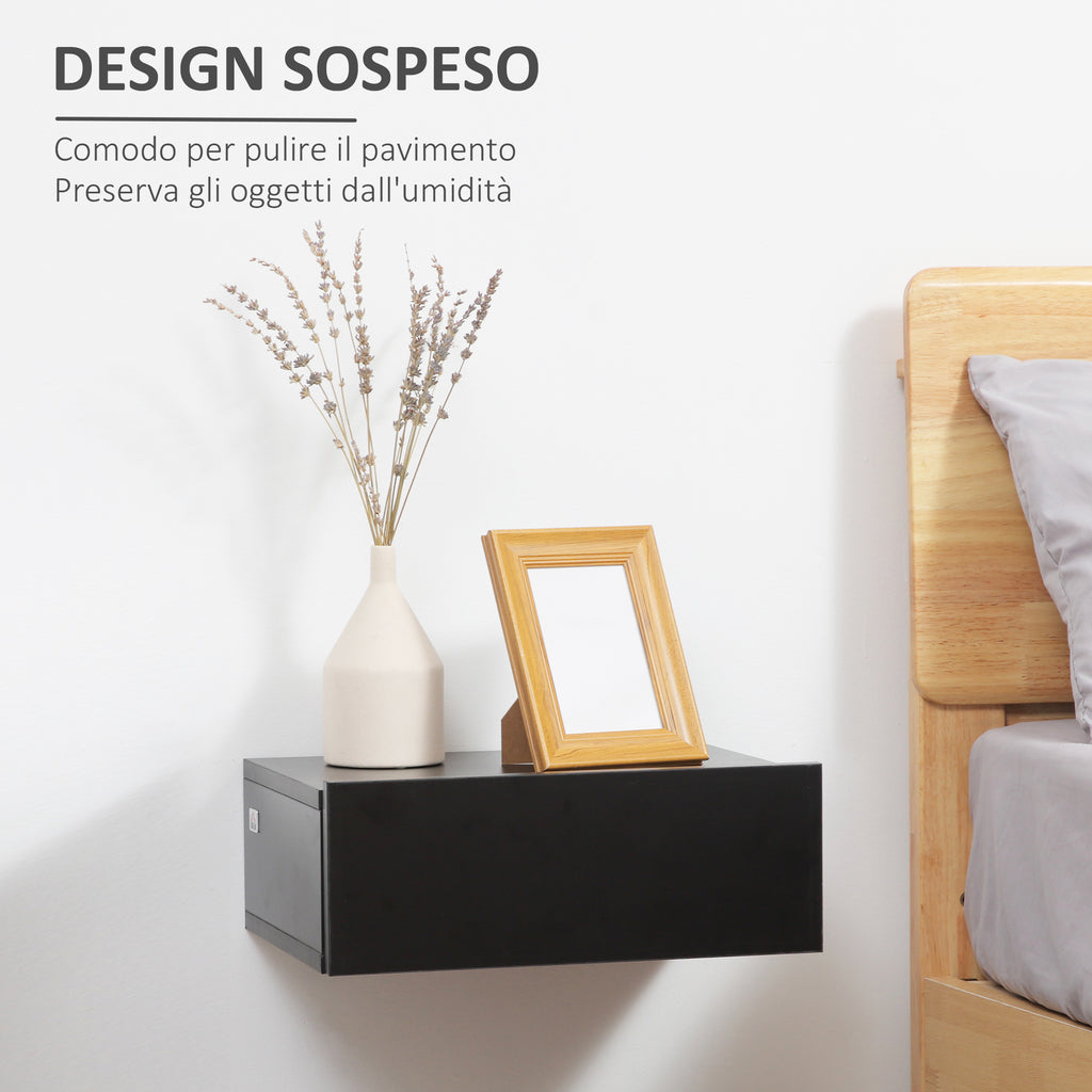 Homcom Set 2 Modern suspended bedside tables in bedroom, 40x30x15cm, black - Borgè