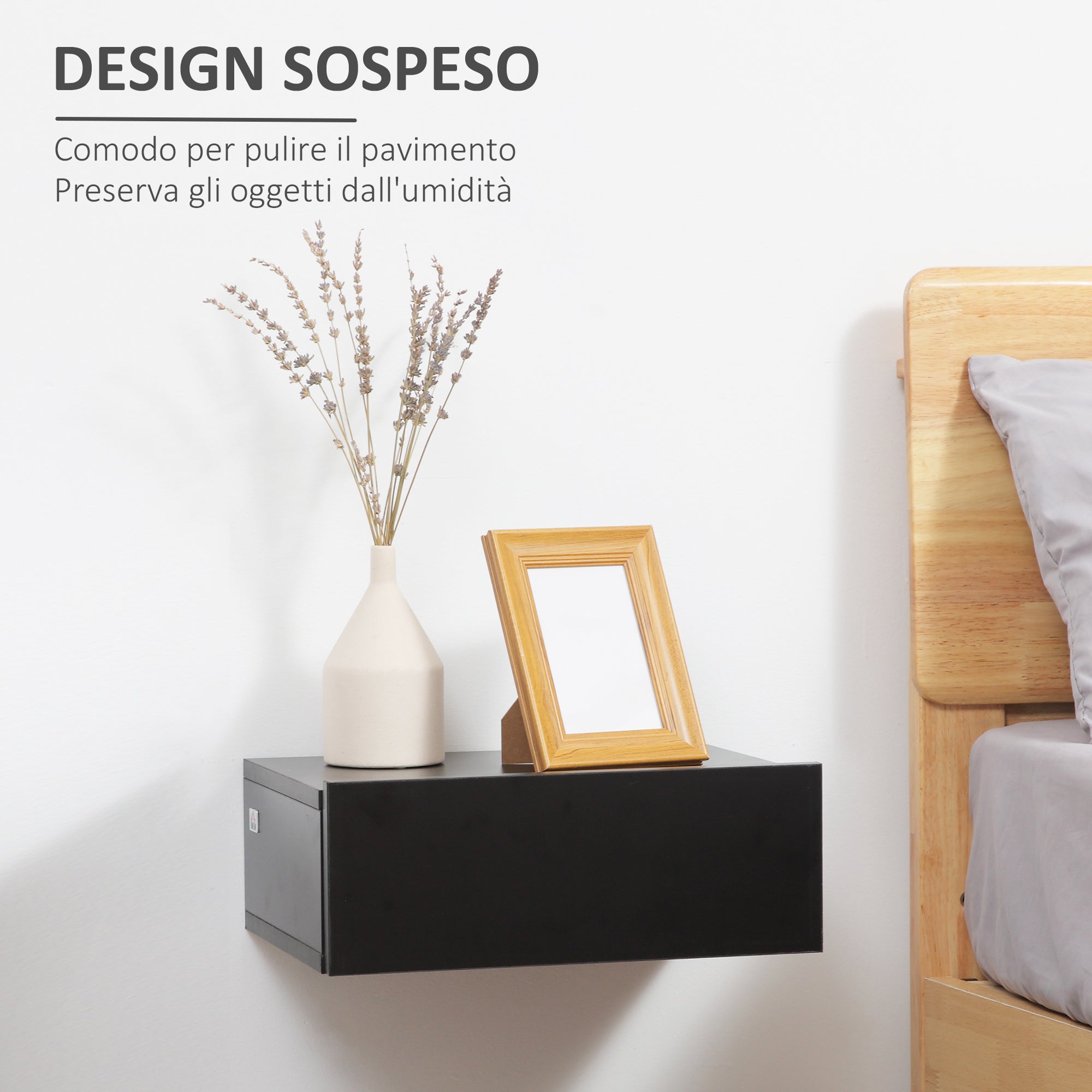 Homcom Set 2 Modern suspended bedside tables in bedroom, 40x30x15cm, black - Borgè