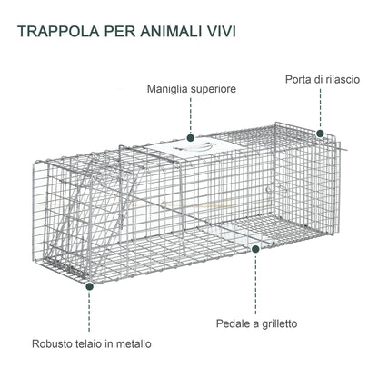 Outsunny cage trap for live animals folding in steel, 93x31x34.5cm, silver - Borgè