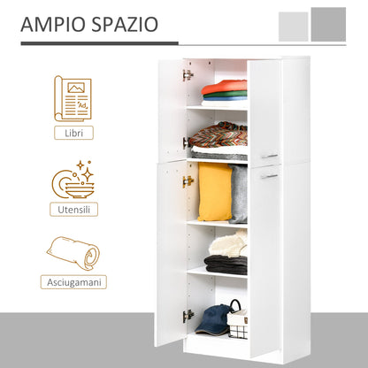 Multipurpose Pantry Cabinet with 2 Cabinets and Adjustable Shelves, MDF, 59x31x155cm, White - Borgè