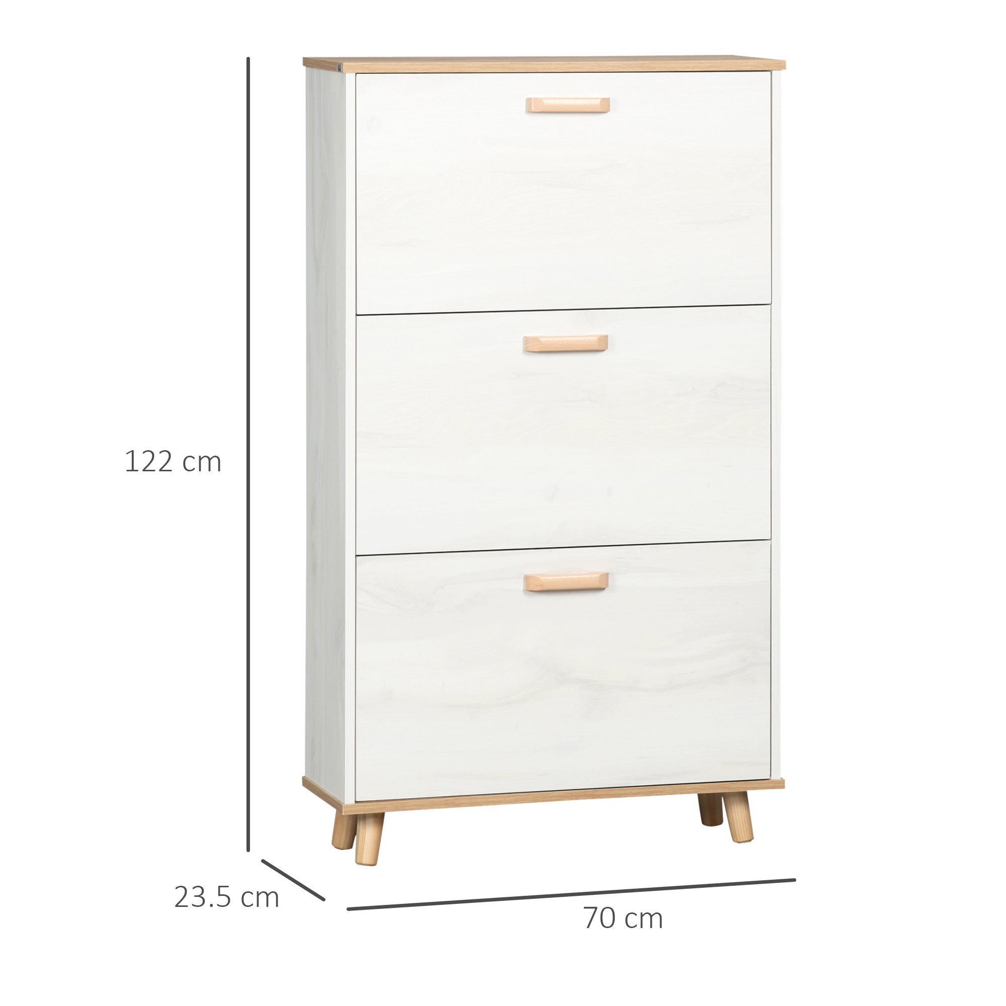 Mobile Scarpper saving in chipboard with 3 drawers and 2 adjustable internal shelves, 70x23.5x122 cm, white - Borgè