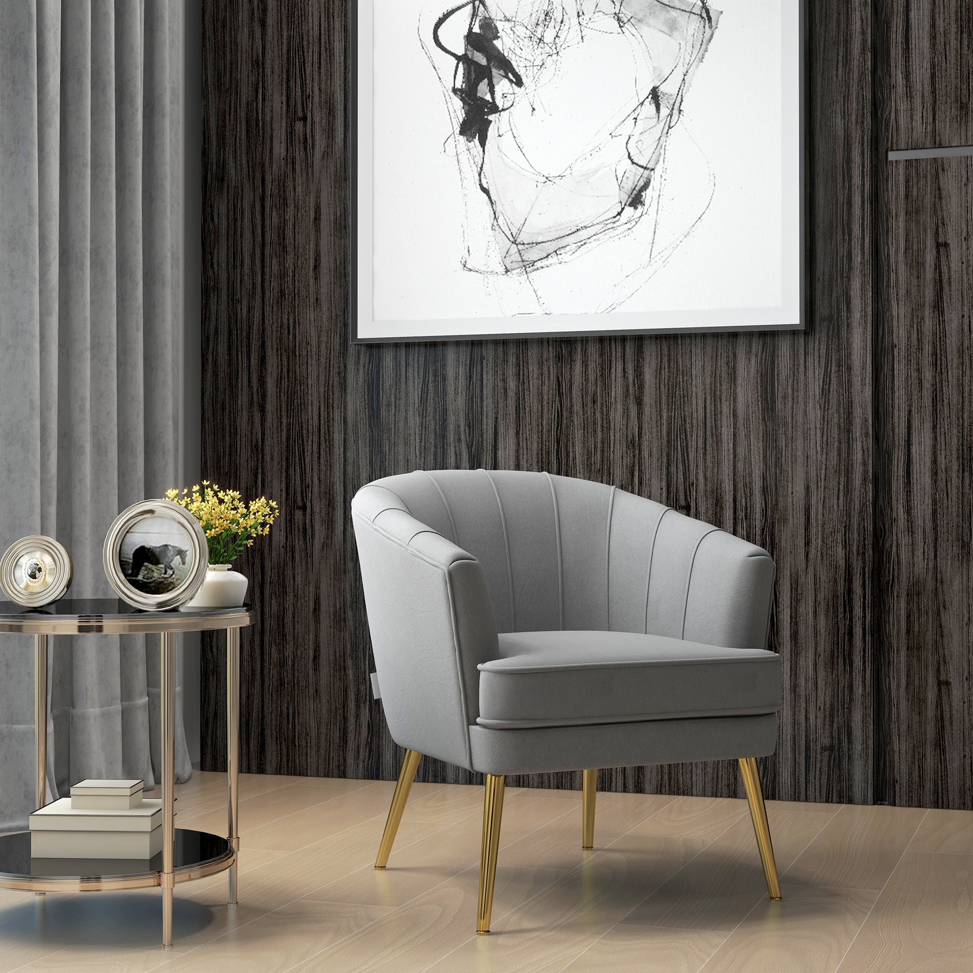 Homcom velvet armchair with golden legs in polyester and steel legs, 71x72x75cm, gray - Borgè