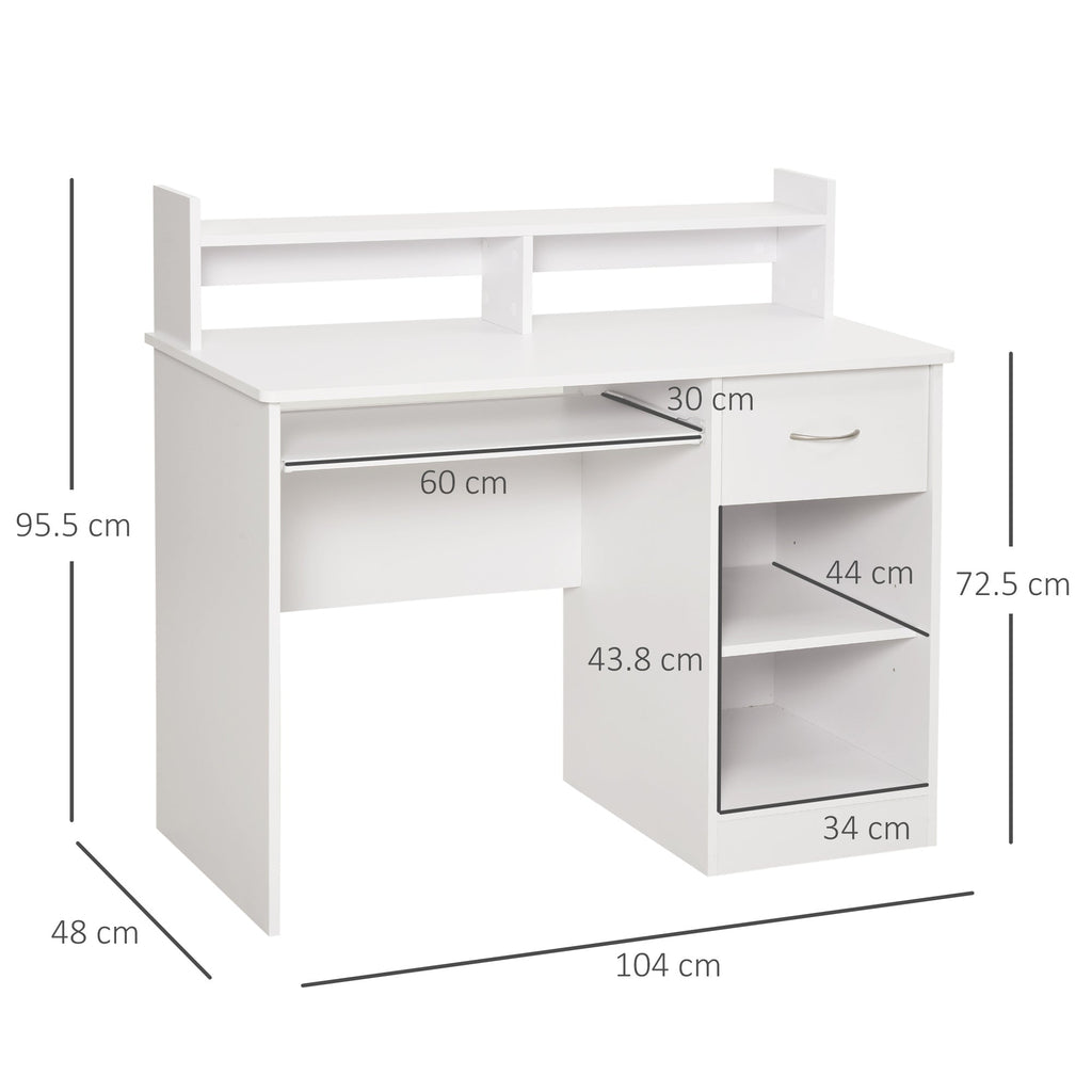 compact desk for white wooden computers with removable keyboard shelf and shelves 104 x 48 x 95.5cm - Borgè