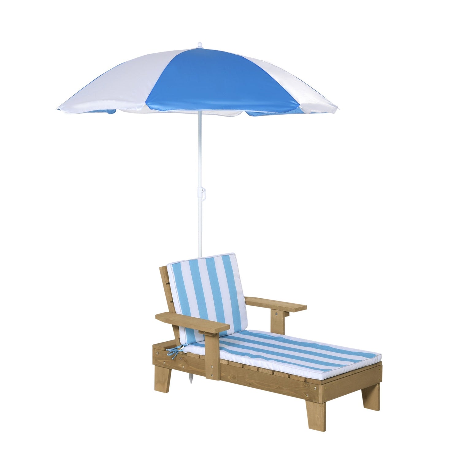 Outsunny beach bed for children with umbrella, deck chair for children 3-7 years white and blue - Borgè