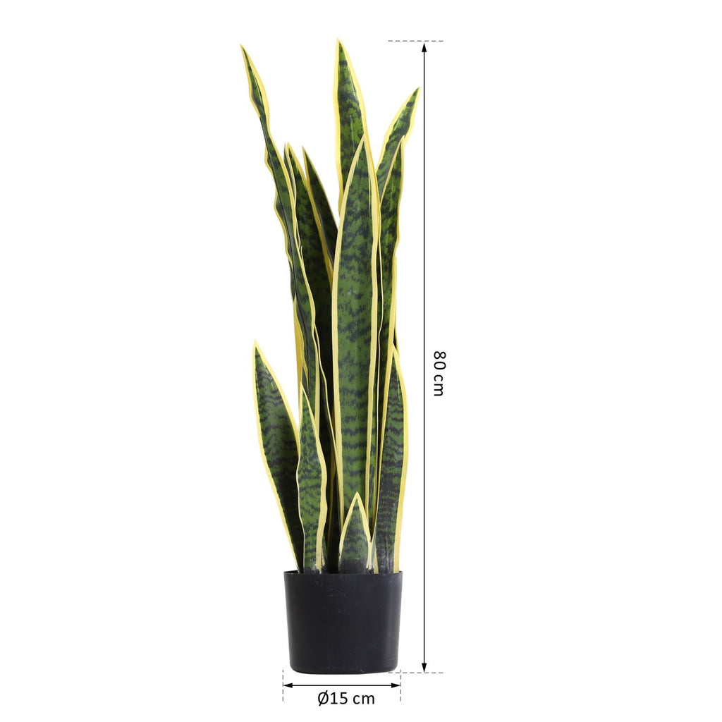 Outsunny sanseveria artificial outdoor and interior plant with green and yellow realistic decorative vase ф15cm x 80cm - Borgè