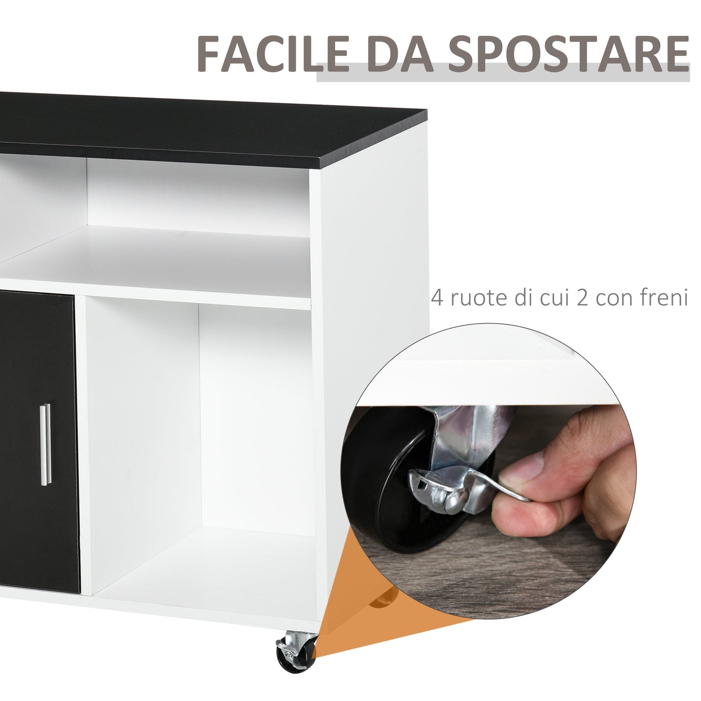 Mobile Printer Porta With Drawers Multiuse Black And White Cabinet - Borgè