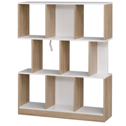 Homonda Modern Wall Library in Wooden, 8 shelves for living room and rooms, oak and white - Borgè