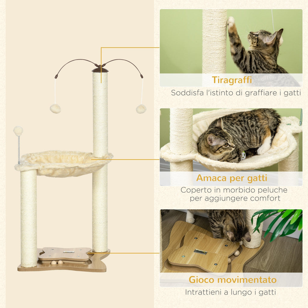 Cat Tree Scratching Post for Cats max 5kg with Hammock, Play Balls and Sisal Posts, 53.5x53. 5x90 cm, Beige - Borge' Group Limited