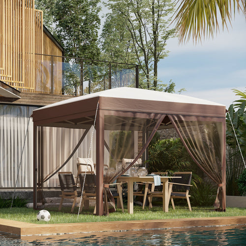 3x3m Garden Gazebo with Mosquito Net and Carry Bag with Wheels, Cream - Borge' Group Limited