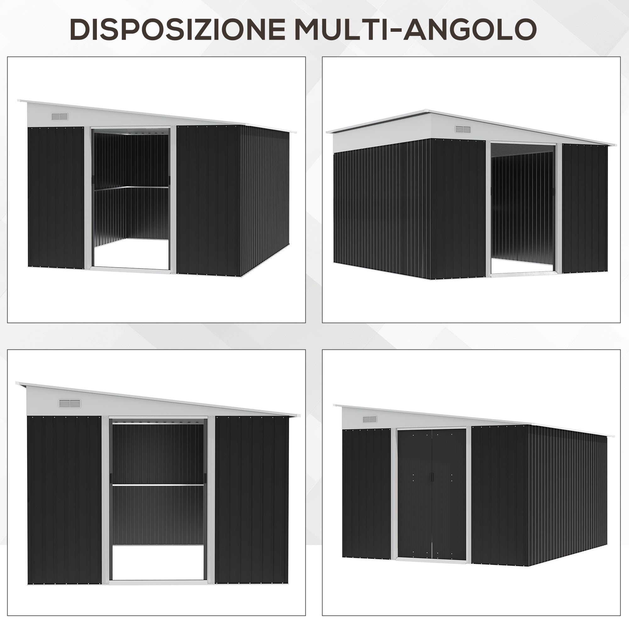 Garden Storage Shed with Sliding Door, Steel, 345x280.5x169-201cm, Black - Borge' Group Limited