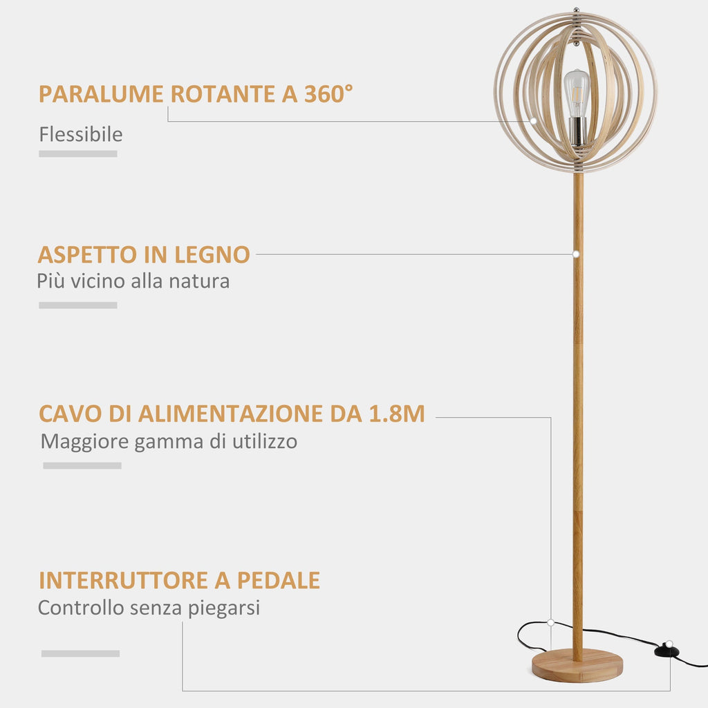 Earth lamp design with lampshade with adjustable rings in wooden bulbs E27 Ñ„38 x 160 cm - Borgè