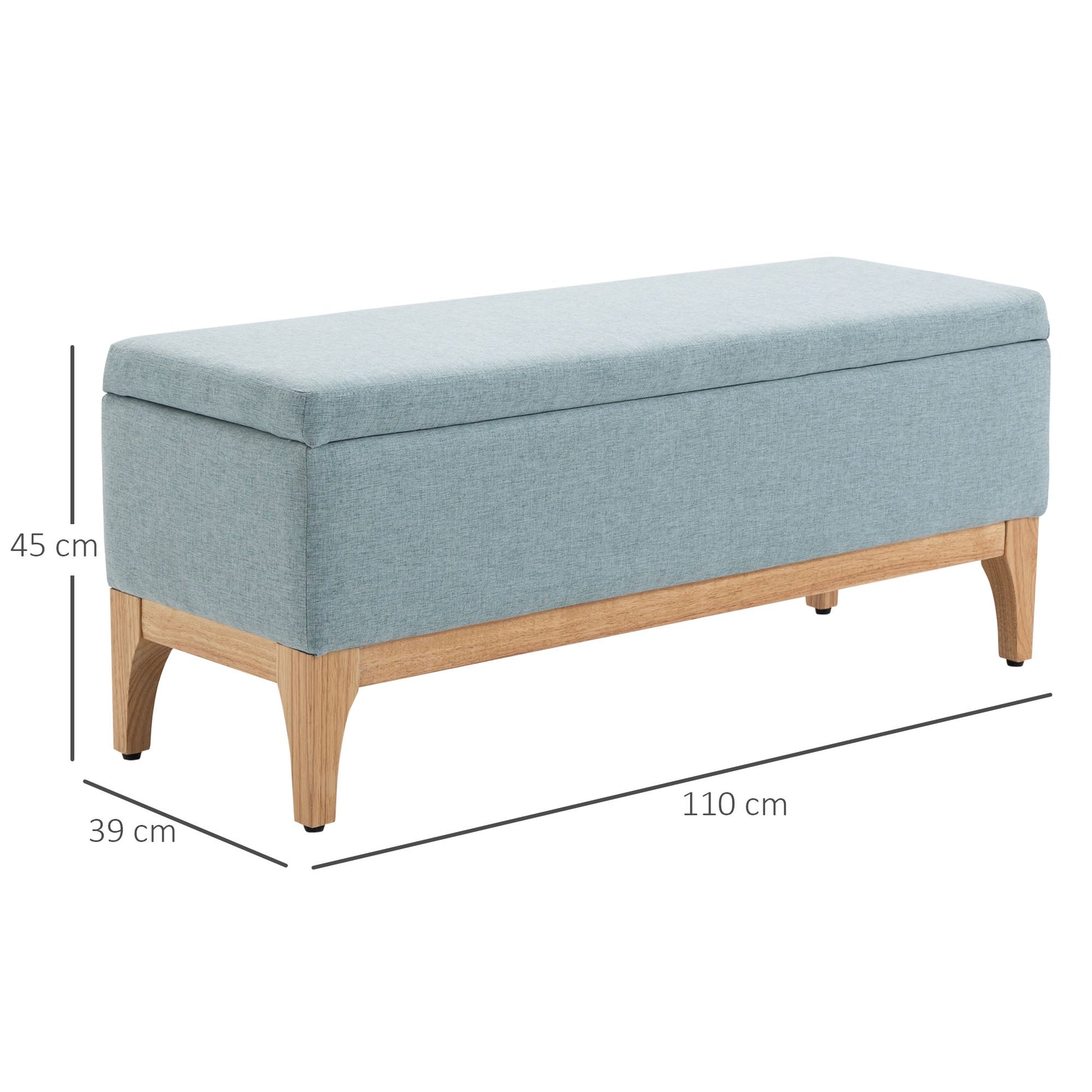 Ottoman Padded Bench Fabric Container with Scandinavian Design, 110x39x45Acm - Light Blue - Borgè