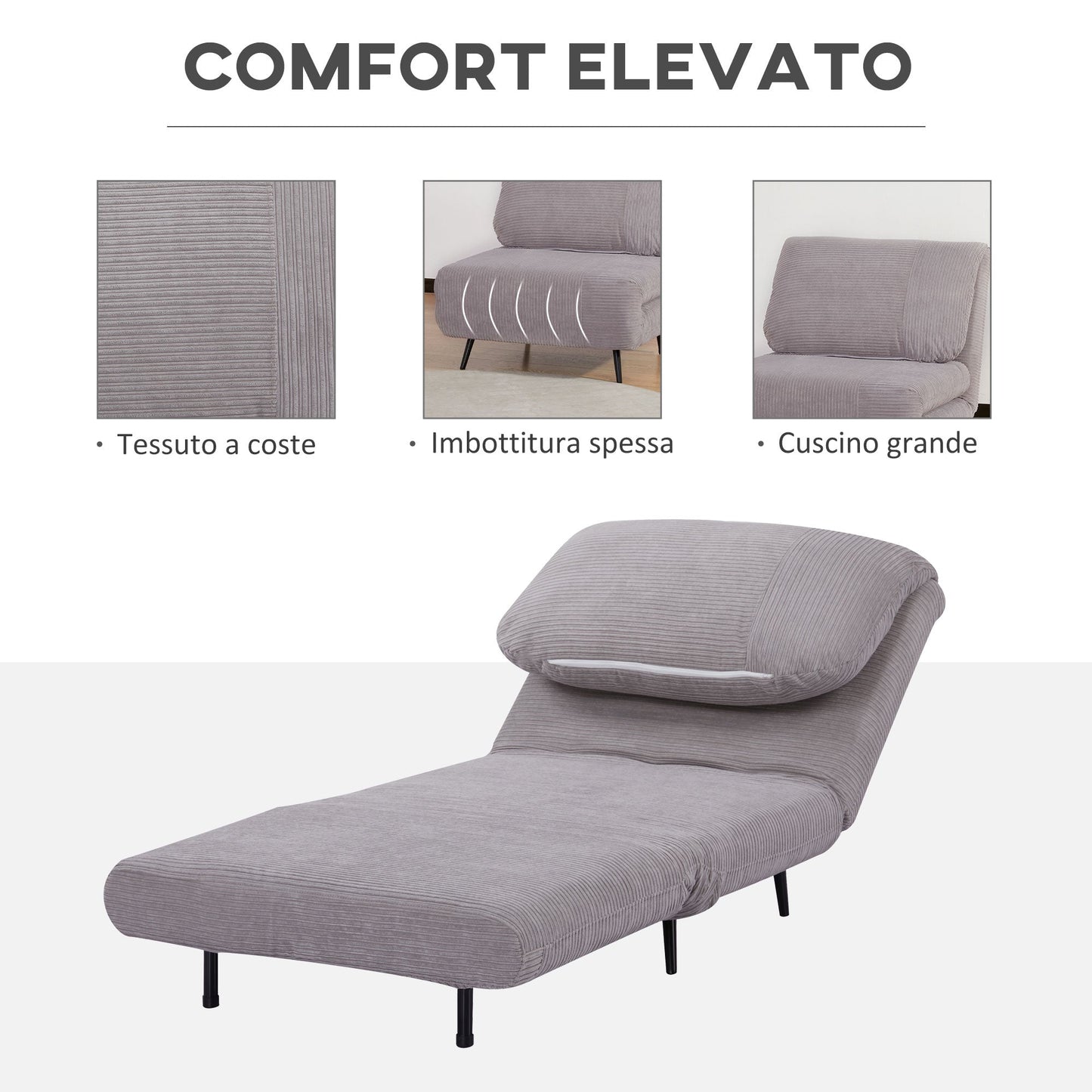 SLEEPER CHAIR | Padded 2 in 1 Single Sofa/Bed adjustable on 3 levels - Borgè