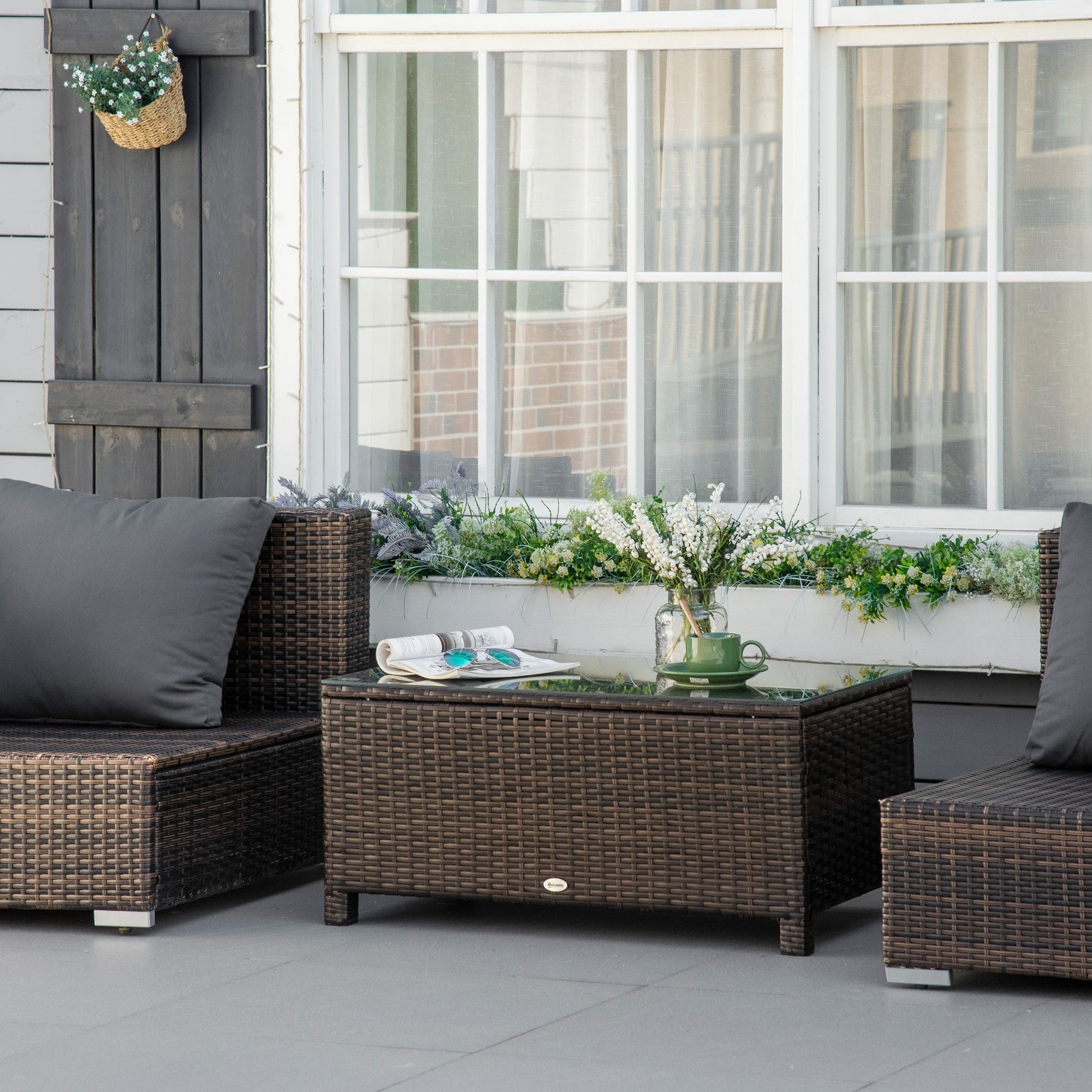 Outsunny Garden Table in tempered 5mm rectangular external Rattan 85 x 50 x 39 cm brown - Borgè