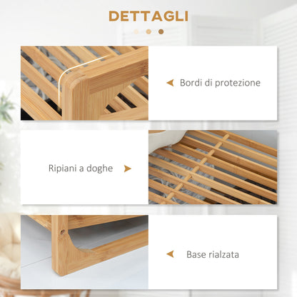 bamboo shoe rack with 3 slat shelves for 9 pairs of shoes, 76x33x51cm, natural.