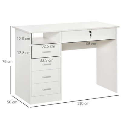 desk for room or wooden office with 2 drawers and 2 keys, 110x50x76cm - white - Borgè