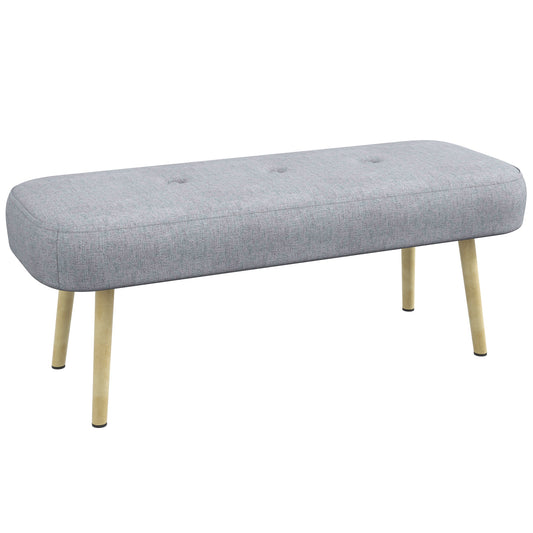 Ottoman Padded Bench Fabric with Steel Legs Wood Effect, 114x38x45cm, Grey - Borgè