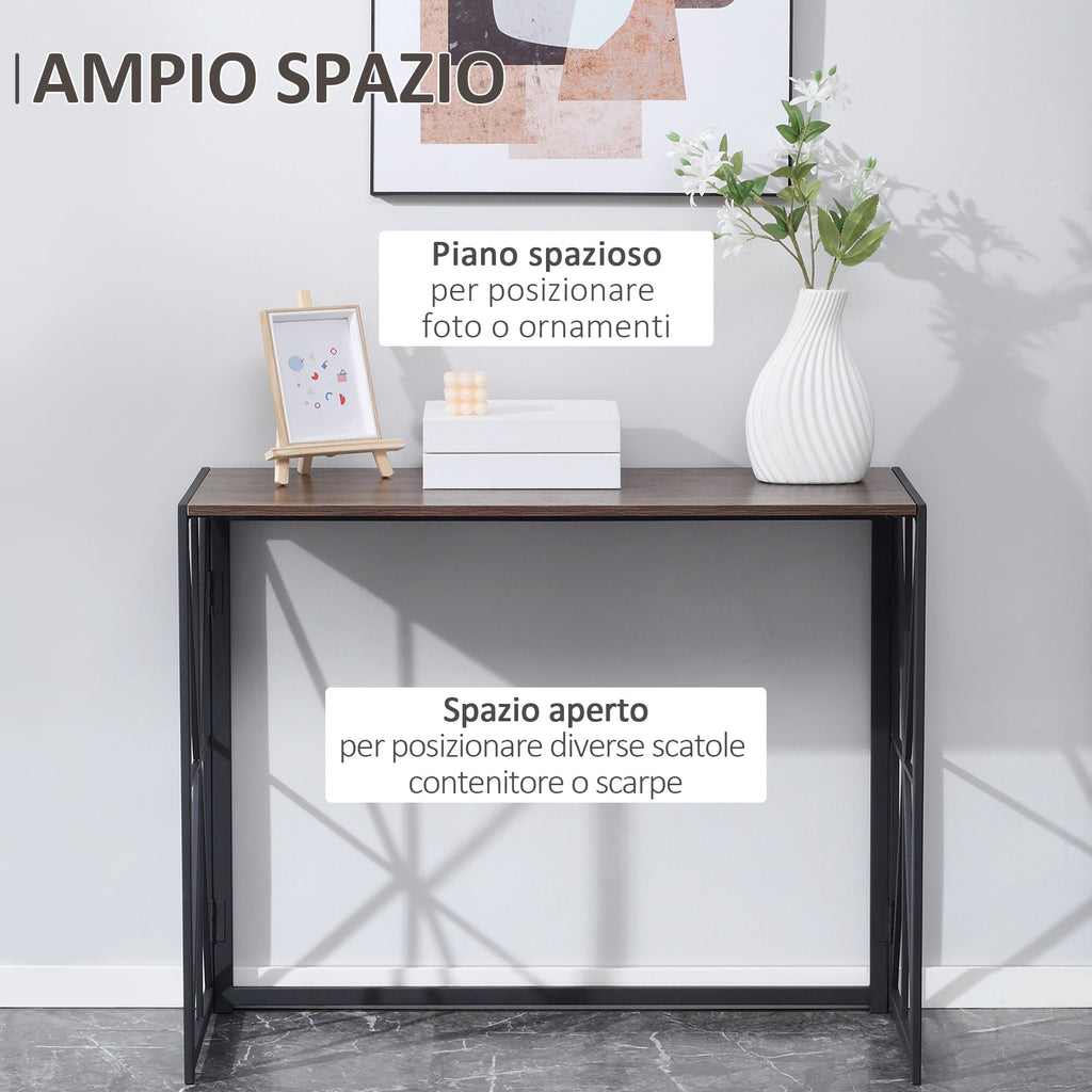 Table Consolidation of Entrance Industrial Style Folding Wood and Metal, 100x38x80cm, Marrone - Borgè