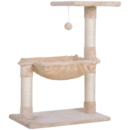 Pawhut Torre for cats max 3.6kg with hammock and hanging ball, in wood and plush, 50x36x70 cm, beige - Borgè