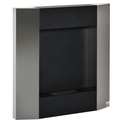 Bioethanol Fireplace Wall with 0.7L tank and 20m² - silver/black cover - Borgè