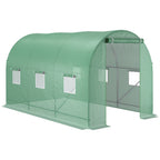 3.5x2x2m PE and Metal Tunnel Greenhouse for Vegetable Garden with 6 Windows and Roller Door, Green - Borge' Group Limited