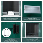 Garden Shed with 2 Sliding Doors and 4 Air Vents in Steel, 340x386x200cm, Green - Borge' Group Limited