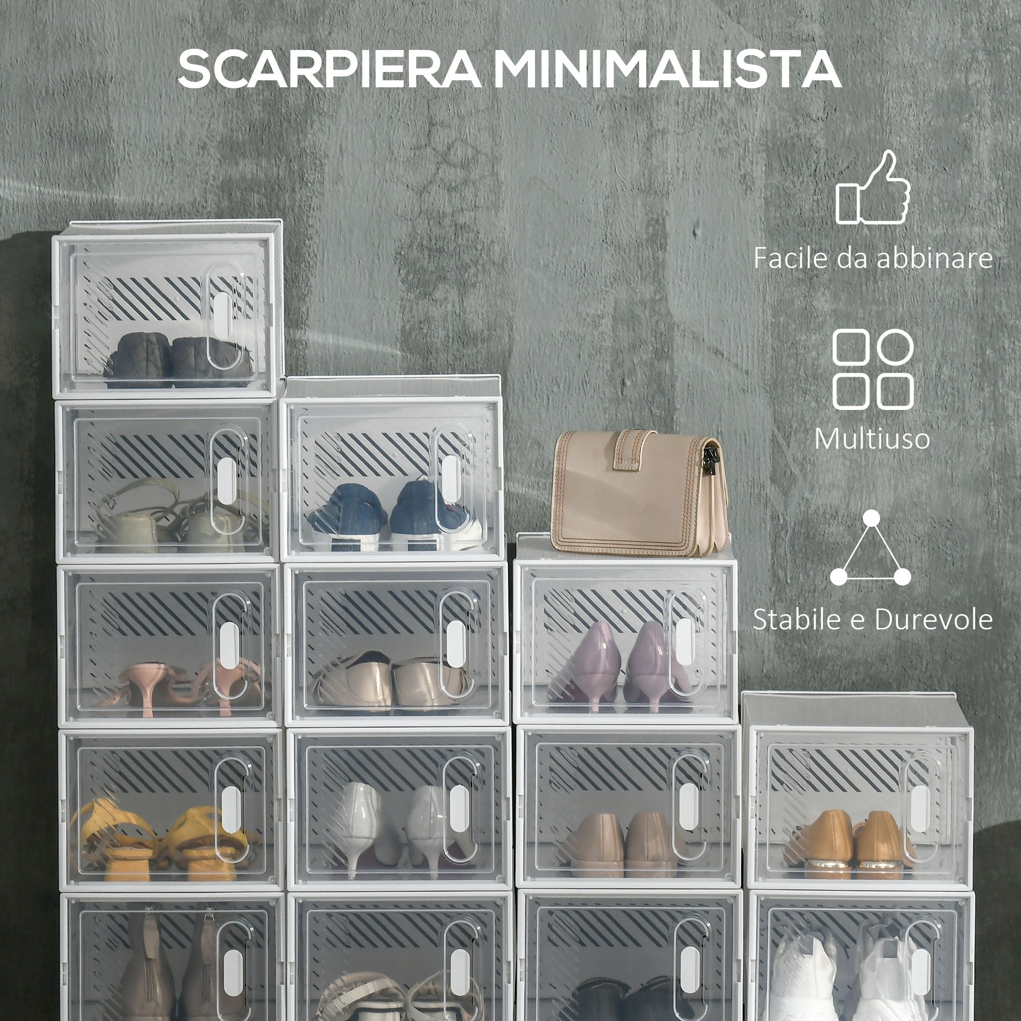 Rectangular Plastic Rectangular Mobile PP, 18 Box 25x35x19 cm for Max 43 EU shoes, clothes and books - Borgè