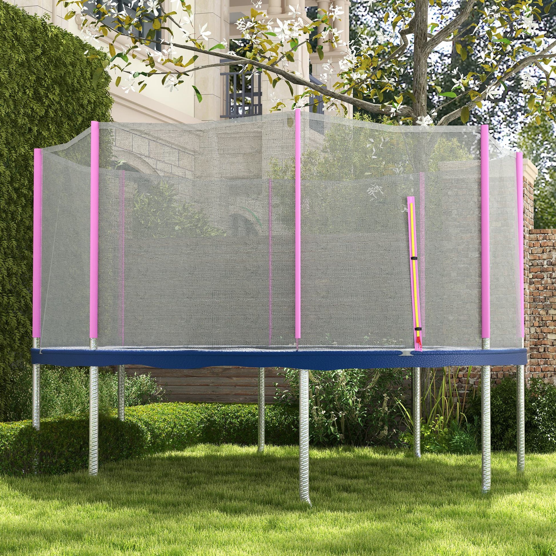 SportNow protection network for 6 -pole trampolines with hinged entrance, in PE, Ã˜366x180 cm, black and pink - Borgè