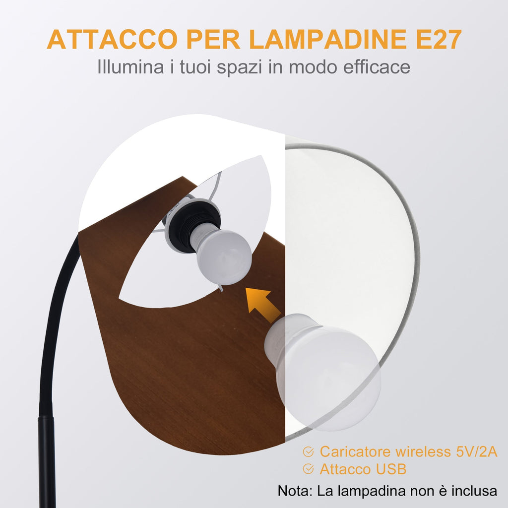 ground lamp with steel and wood shelf - Borgè