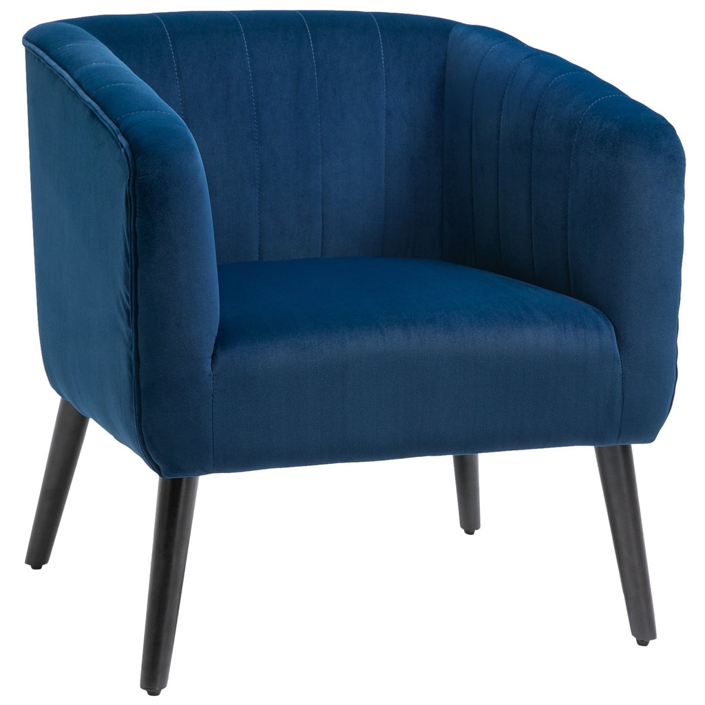 Homcom Modern Armchair Nordic style Cover Velvet and Legs in Wooden, Blue - Borgè